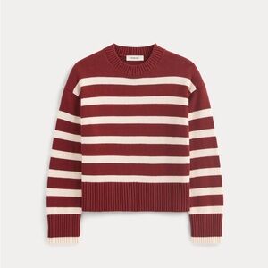 Everlane the Boxy Sweater in Everyday Cotton (Merlot/Canvas Stripe)